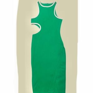 Green thigh split dress